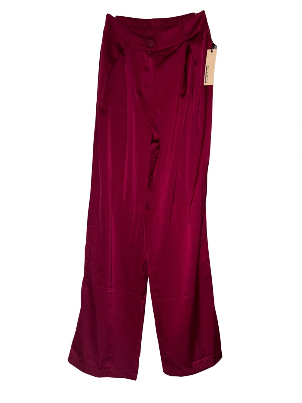 Haute Monde Wide-Leg Satin Pants in Burgundy NWT